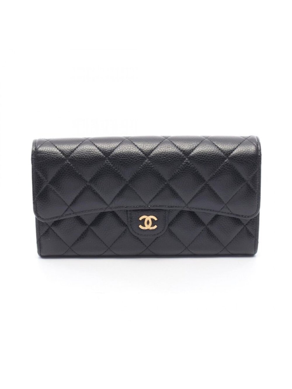 Chanel Bifold Wallet Classic Long Flap Quilted Black Caviar Leather